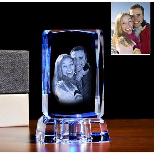 Personalized Square Crystal Photo Frame With Love Custom Picture Glass Cube Save Photos Permanently For Friend Christmas Gift
