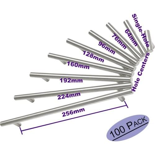 Stainless Steel Cabinet Pulls Diameter 12mm Brushed Nickel T Bar Kitchen Furniture Handle Bathroom Drawer Dresser Knobs 100PCS