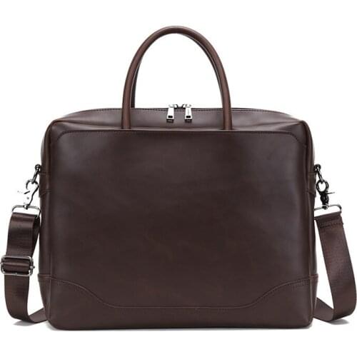 KUMON Laptop Briefcase Portable Single-shoulder Crossbody Bag Computer Bag Retro Casual Crazy Horse 15.6-inch PU Business Zipper