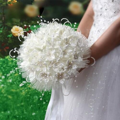 Wedding Bridal Bouquet Bridesmaid Holding Silk Pearl Tulle White Ivory Flower Bouquet For Bride Marriage Wedding Ramo De Novia