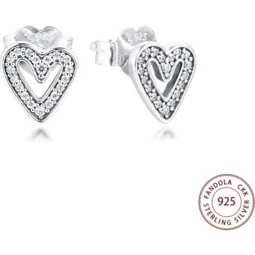 Sparkling Freehand Heart Stud Earrings for Women 925 Sterling Silver Clear CZ Earings Fashion Jewelry Ear Brincos Bijoux Femme