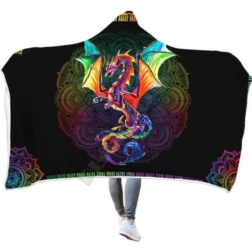 Plstar Cosmos Dragon Hooded Blanket 3D full Printed Wearable Blanket Adults men women kids Boy Girl Blanket