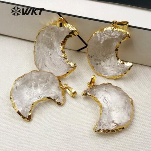 WKT WT-P1301 New ! Romantic Women Necklace Pendant New Moon Shape Natural Crystal With 24K Metal Electroplated Jewelry