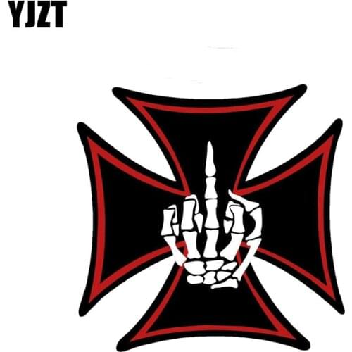 YJZT 11.8CM*11.8CM Skull Finger Cross Car Sticker Cross Reflective Decal PVC 6-0130