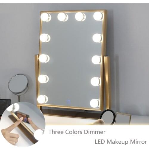 Hollywood Makeup Mirror with 9/12/15 Smart Touch Control 3Colors Dimmable Light 360 Rotating Vanity Rechargeable Makeup Mirror