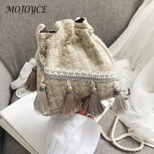 Hot Sale Handbags Not Easy to Damage Vintage Women Woven Tassel Shoulder Bag Ethnic Knit Drawstring Crossbody Bags Shopping