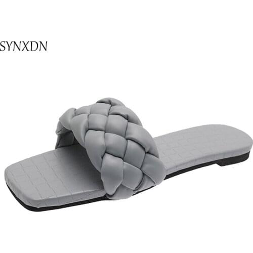 2021 Summer Women Slippers Weave Anti-skid Breathable PU Flat Women Shoes Girl Slides Office Lady Sandals Female Clogs New