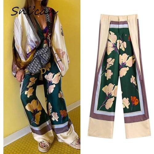 Floral Print Wide Leg Pants Za 2021 Women Summer Plus Size Casual High Waist Boho Bottom Vintage Pantalon Pour Femme Bottom New