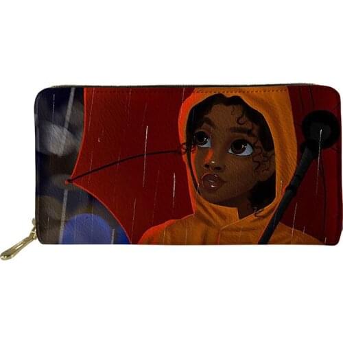 HYCOOL 2020 New Women Wallets Yellow Raincoat Afro Girl Print Long PU Leather Purse Zipper Woman Clutch Casual Travel Money Bag