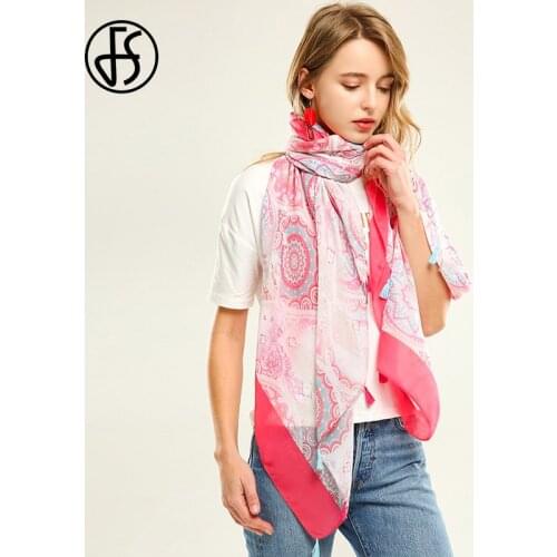 FS New Luxury Brand Cotton Large Scarf Women Fashion Black Flower Pattern Satin Scarve Ladies Design Bandana Foulard Femme