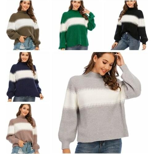 Women Knitted Sweater Pullover Casual Baggy Patchwork Jumper Tops Loose Warm