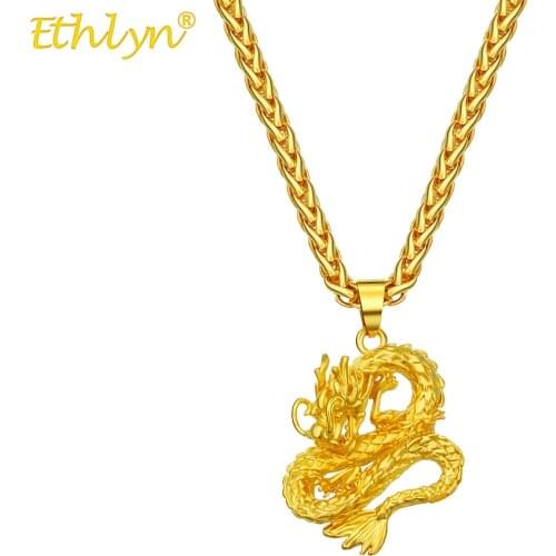 Ethlyn Gold Color Jewellery Dragon Pendant Necklaces for Women Men Mascot Ornaments Lucky Symbol Gifts MY233