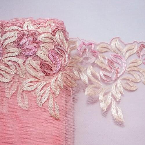 1 Meter 18CM Width Phoenix Flower Embroidered Lace Trim Pink Soft Mesh Lingerie Bra Handmade Dress Sewing Fabrics Materials DIY