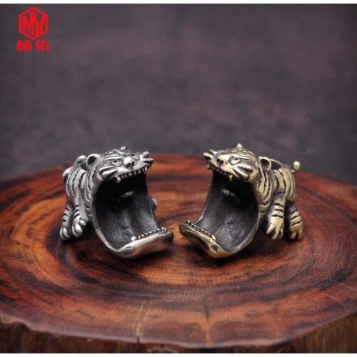 1PC Handmade Big Mouth Tiger EDC Brass Umbrella Rope Knife Beads Pendant DIY White Copper Pendant Bead Bottle Opener Tool