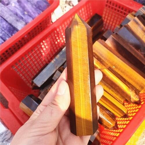 1pc Top Natural Tiger Eye Quartz Crystal Stone Points Obelisk Tower Polished Healing China