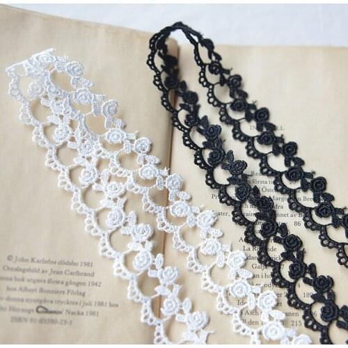 10Yard/Lot Water soluble embroidery lace trim DIY lace fabric black white garment decoration 2.8cm wide