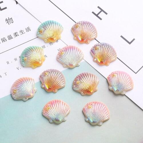 16Pcs Gradually Colored Shell Resin Flatback Appliques for DIY Handmade Crafts Phone Shell Headwear Clothing Decoration Patches