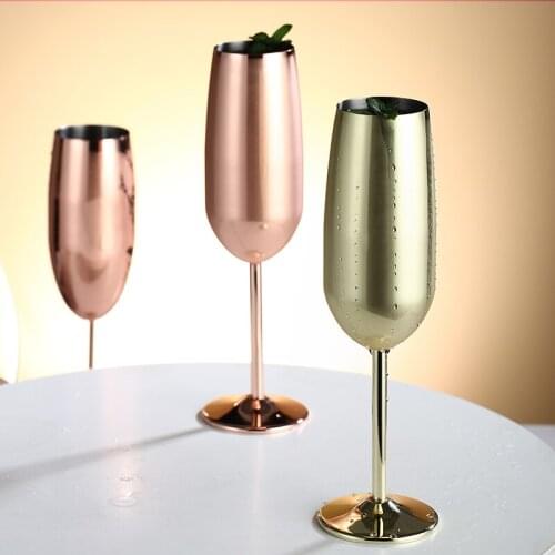 2Pcs/Set Stainless Champagne Glasses Brushed Gold Wedding Toasting Champagne Flutes Drink Cup Party Marriage Wine WY71117