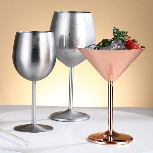 2pcs Stainless Steel Wine Glasses Single-Walled Insulated Unbreakable Goblets Metal Stemmed Wine Tumblers E2S