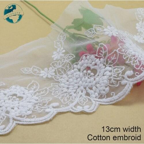 3yards 13cm white lace cotton embroidery lace french lace ribbon fabric guipure diy trims warp knitting sewing Accessories#3392