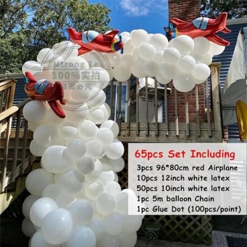 65pcs/lot Airplane Garland Arch Kits White Latex Balloon Childrens Day Birthday Theme Party Decorations Kids Toys Air Globos