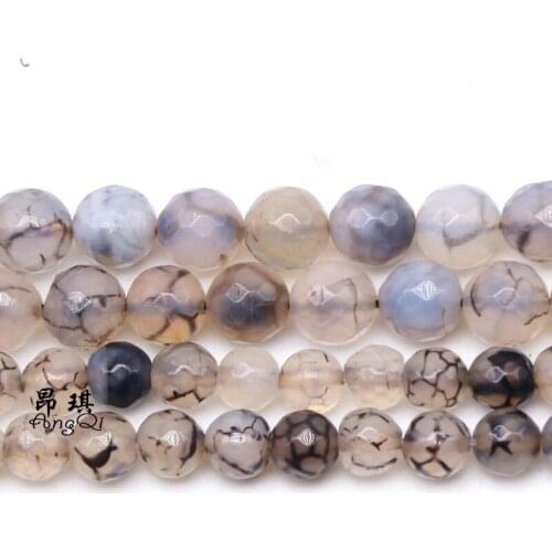 Natural Stone Faceted Black Dragon Vein Agates Loose Beads 6 8 10mm for Jewelry Making Charm Bracelets Necklaces Accessories