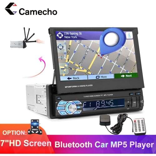 Camecho Car Radio 1din Car GPS Navigation MP5 Display Bluetooth 7" Screen Car Stereo Retractable FM/USB/SD Car Radio Autoradio