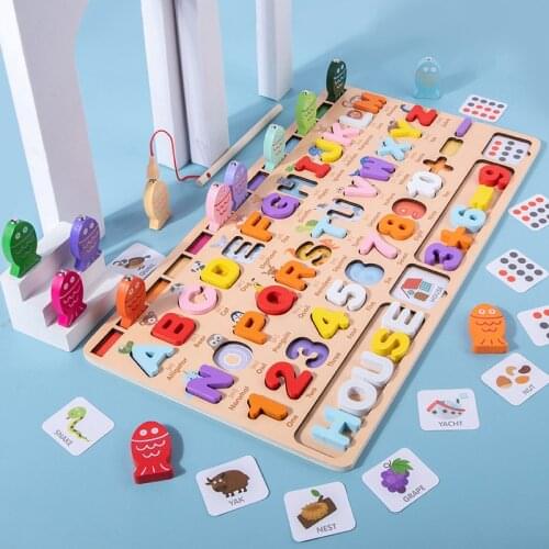 Childrens 3D Colorful Magnetic Wooden Matching Board Cartoon Fishing Toy Alphabetic Number Recognition Montessori Kids Gift