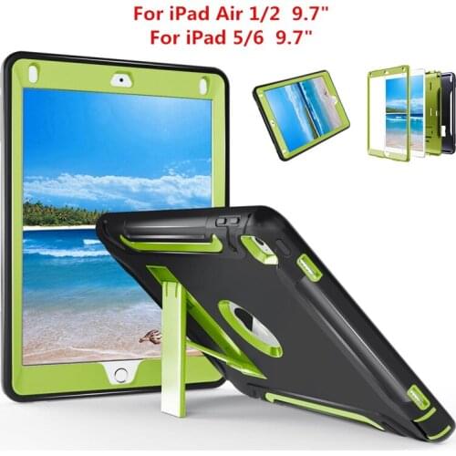 For iPad Air 1 2 Case Heavy Duty Shockproof Armor Skin Silicon+PC Rubber Holder Stand Cover For iPad 5 6 A1474,A1475,A1566,A1567