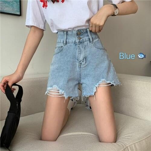 Tassel Summer Denim Jeans Shorts Women High Waist Short Pants Blue Ripped Hole Pockets Korean Streetwear Designer Casual