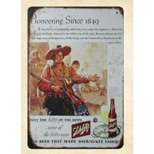 Art garage Schlitz Beer Pioneering Since 1849 metal tin sign