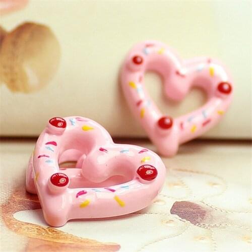 Kawaii Resin Cabochons 10pcs 25mm Pink Fruit Strawberry Heart Cake Shape DIY Jewelry Findings Embellishments Scrapbooking Stick