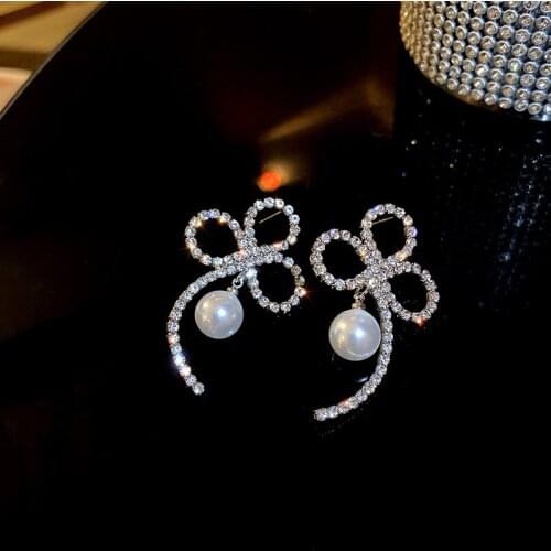 Korean Fashion Full Rhinestone Flower Geometric Stud Earrings for Women Shining Zircon Inlaid Earrings Statement Party Jewelry