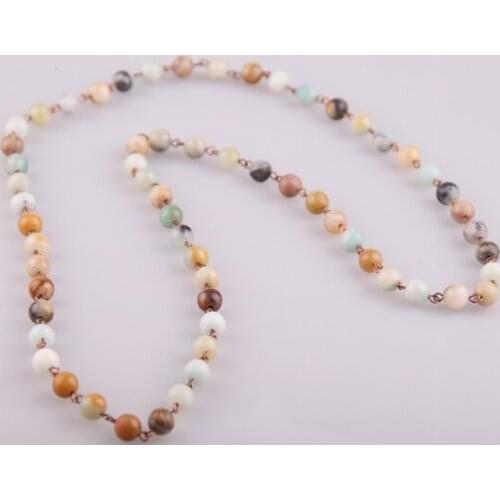 Fashion Blue Green Amazonite Stones Rosary Chain Mala Necklace Handmade Women Jewelry