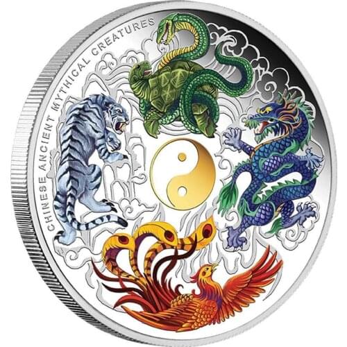 40*3mm Beautiful Chinese Ancient Mythical Creatures Dragon Tiger Challenge Silver Coin Australia Tuvalu 1oz Silver Plated Coins