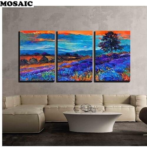 5D DIY Diamond Painting,Lavender Fields Flowers,Full Square Drill painting Multi-Picture Combination Diamond Embroidery Set 3pcs