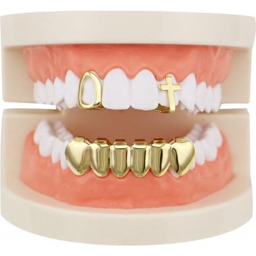 OMYFUM Hot Grillzs Gold Color Teeth Grillz Set Mixed Design Fake Tooth Grillz Hip-hop Cool Men Body Jewelry US Rap Mouth Caps