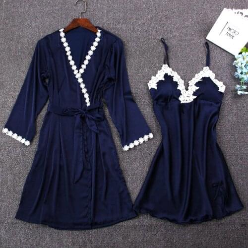 New 2 Pieces Nightgown Sets Sexy Satin Wedding Bride Bridesmaid Robes Female Nightdress Bathrobe Suit Dressing Gown For Women