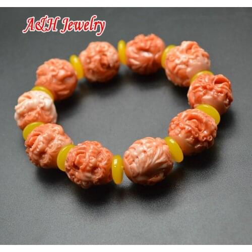 New Arrival 16mm Ghost Head Beads Imitated Powered Tridacna Fine Carved Stretch Bracelet For Men and Women Fashion Jewelry