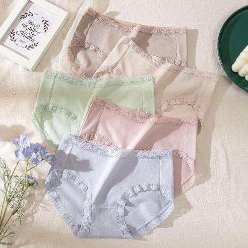 New Womens Underwear Sexy Lace Panties Fashion Solid Color Comfort Briefs Middle Waist Seamless Underpants Female Lingerie