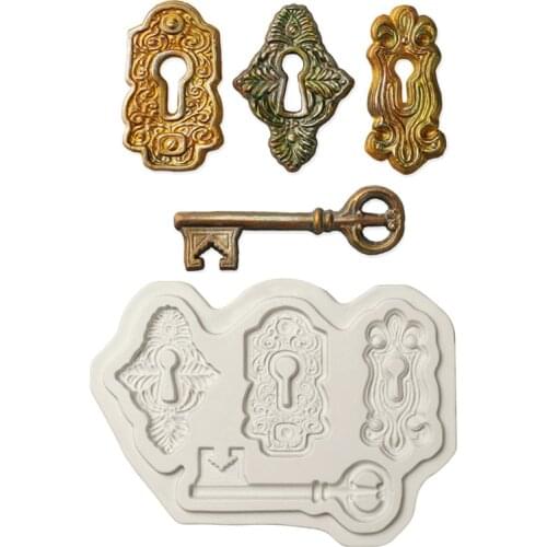 New Vintage Key Modeling Silicone Mold DIY Cake Baking Decoration terra-cote Gypsum Jewelry Mold New Key Lock Silicone Mold