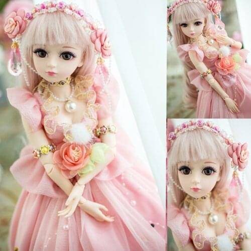 Princess 60cm BJD Doll Make Up 21 Movable Joints DIY Bjd Dolls With Crown Necklace Dress Gifts For Girl Handmade Beauty Toy Doll