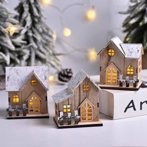 Christmas LED Light Wooden House Luminous Cabin Merry Christmas Decor for Home DIY Xmas Tree Ornaments Kids Gift New Year B1307