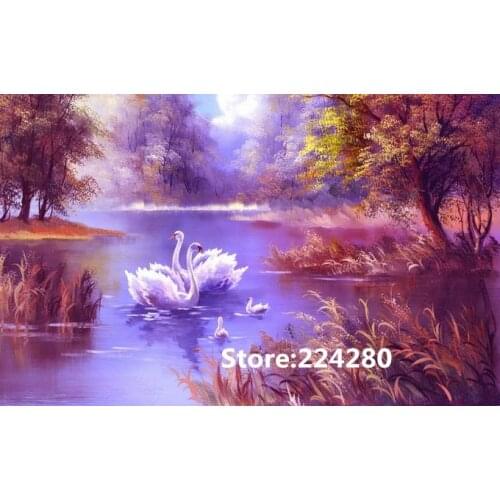 Needlework,for embroidery,DIY 14CT Unprinted Art Cross stitch kits Swan Lake oil painting Cross-Stitching home decor crafts