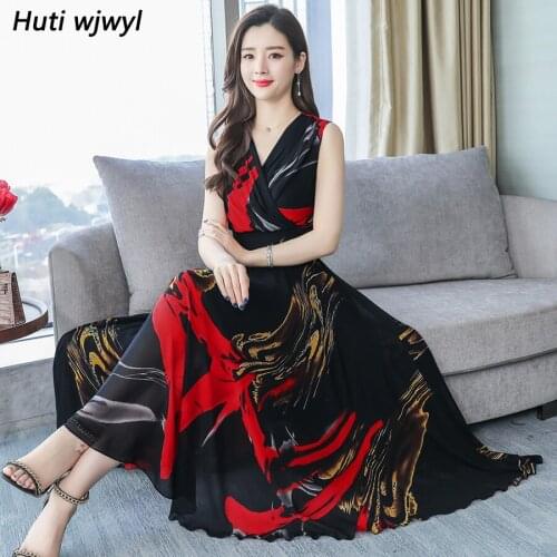 2020 Print Chiffon Beach Vacation Maxi Dresses Summer Vintage 4XL Plus Size Boho Sundress Elegant Women Bodycon Party Vestidos