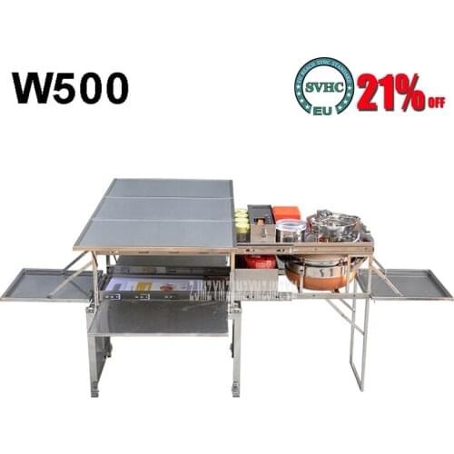 W500 2-5 Person Outdoor Mobile Kitchen Foldable Stainless Steel Cooking Desk Hiking Camping Gas Stove Cooker Stove + Windshield