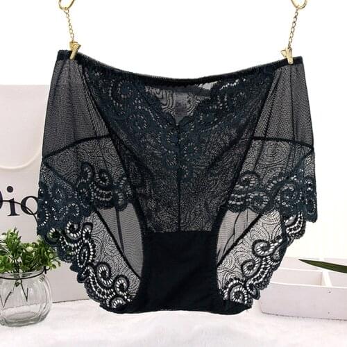 Womens Panties Large Size New Thin Transparent Sexy Lace Plus Size Underwear Women Briefs Mesh Panties Female Black Pink
