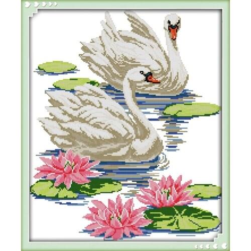 Swan lover cross stitch kit 14ct 11ct pre stamped canvas cross stitching animal lover embroidery DIY handmade needlework