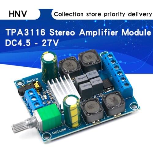 High Efficiency TPA3116 D2 Dual Channel 50Wx2 Amplifier Module DC 4.5-27V Digital Power 2 Channel Stereo Amplifier Board