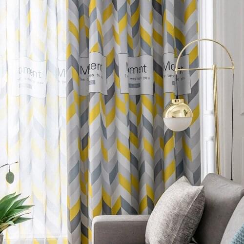 Nordic Blackout Curtains Yellow Striped Printed Blackout Cloth Curtain Living Room Bedroom Window Curtains